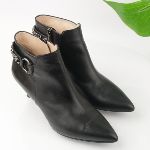 Aquatalia Womens Selina Boot Size 9 Black Pointed Kitten Heel Bootie Chain Link - Picture 11 of 11
